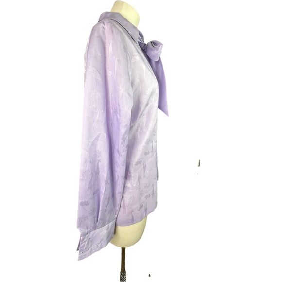 Vintage Purple Giraffe Print Satiny Secretary Blouse - Picture 4 of 7